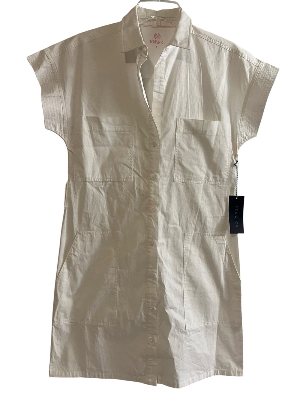 White Button-Front Short Sleeve Shirt Dress
